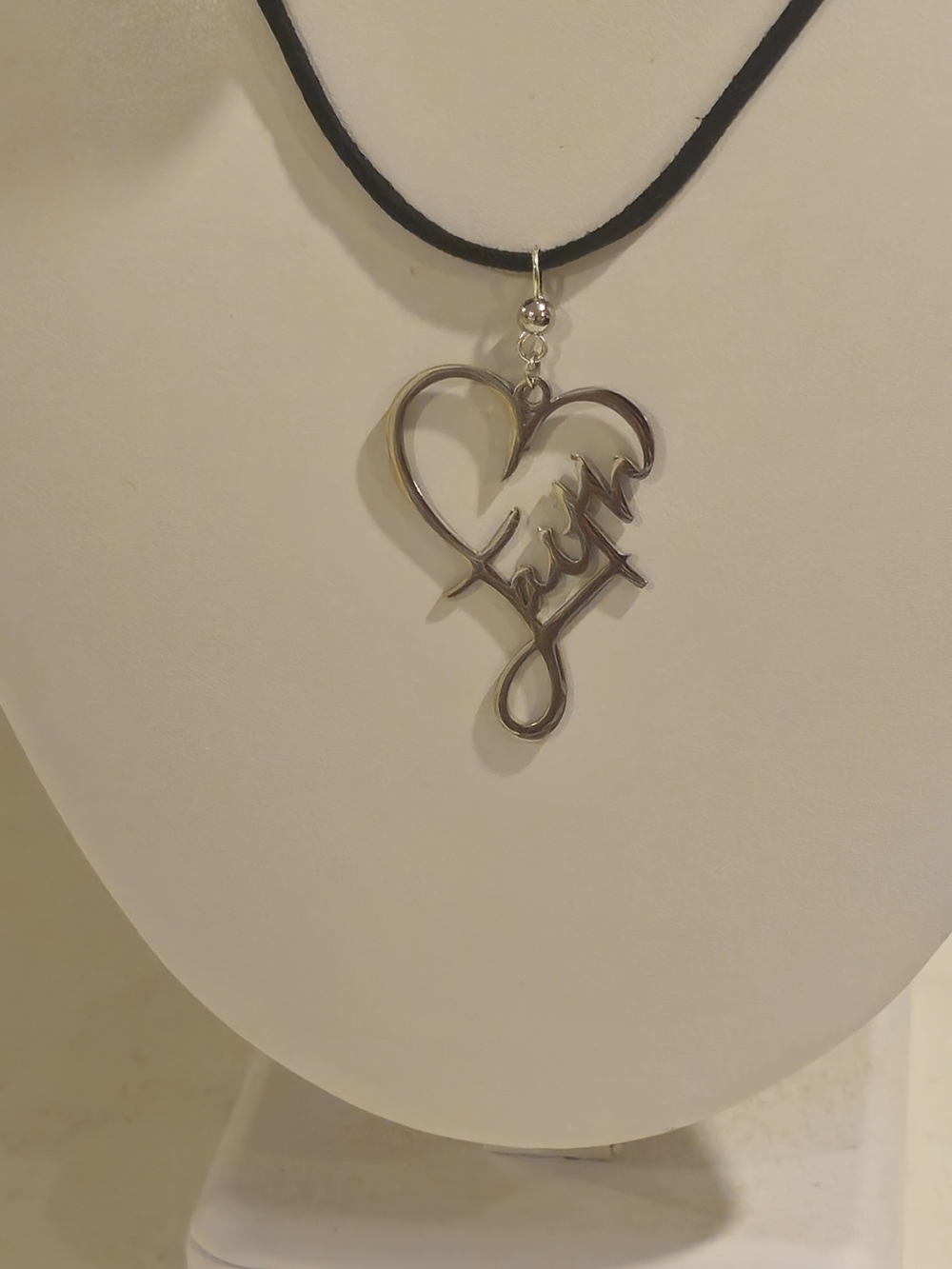 Heart Script 'Faith' Pendant Necklace in Silver